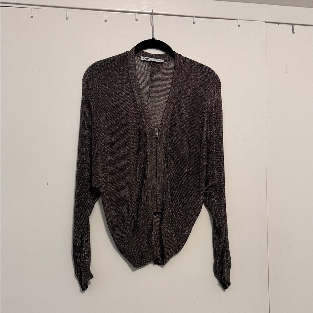 Zara Knit Bomber Cardigan with Metallic Thread size Small